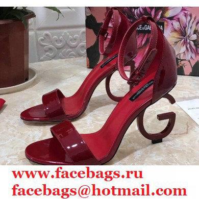 Dolce & Gabbana Heel 10.5cm Leather Sandals Patent Burgundy with D & G Heel 2021